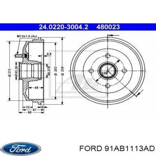 Comprar 91AB1113AD Ford Tambor de freno trasero