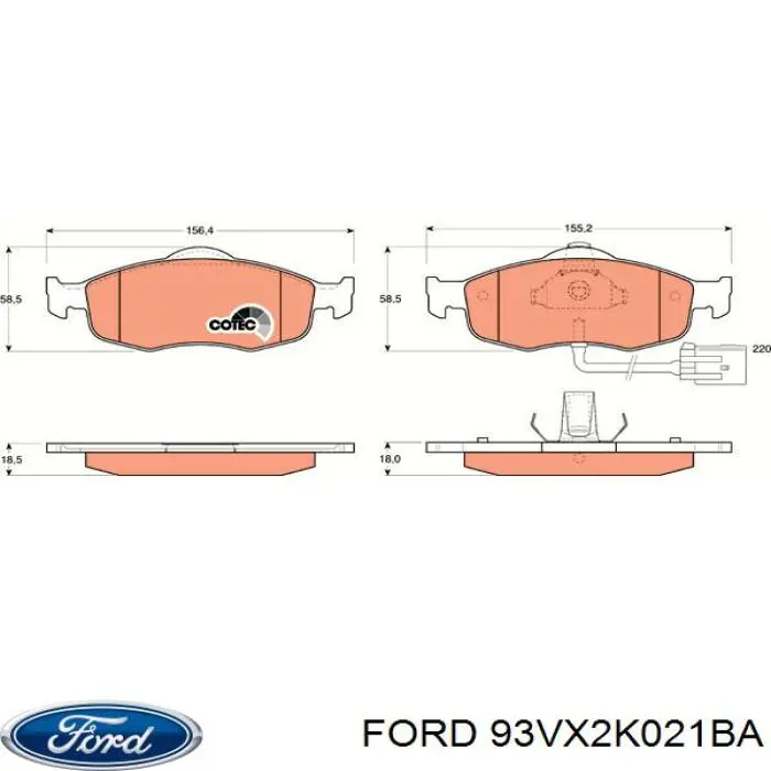 93VX 2K021 BA Ford pastillas de freno delanteras