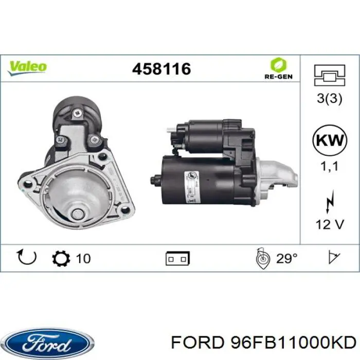 96FB11000KD Ford motor de arranque