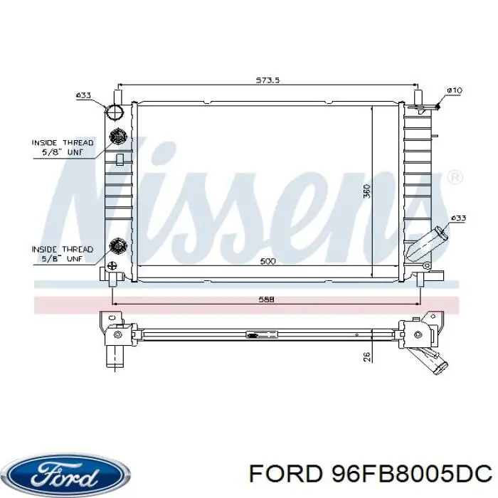 96FB8005DC Ford radiador refrigeración del motor