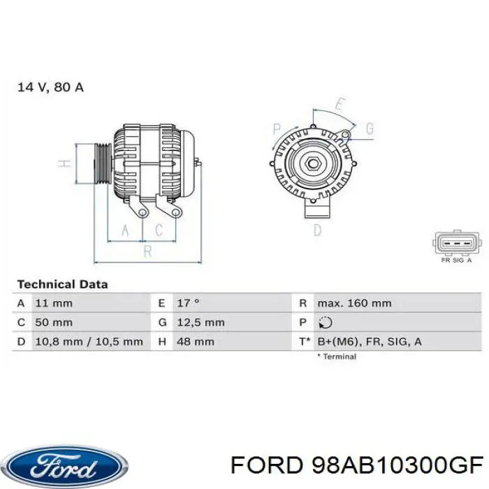 98AB10300GF Ford alternador
