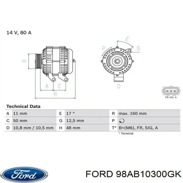 Alternador del motor Ford 98AB10300GK precio, desde 60,98 EUR
