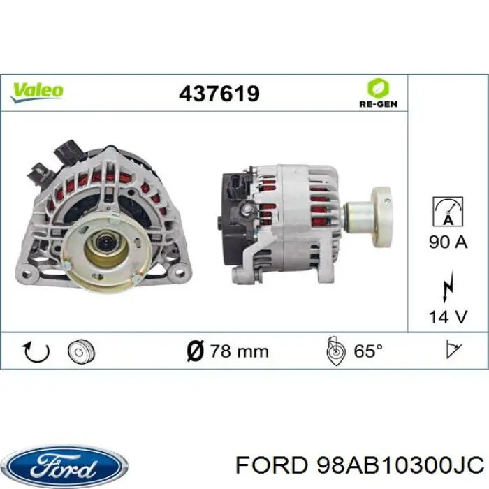 98AB10300JC Ford alternador