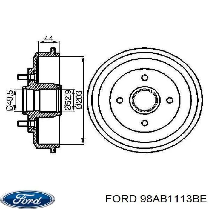 Freno de tambor trasero FORD 98AB1113BE