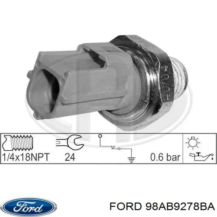 98AB9278BA Ford indicador, presión del aceite