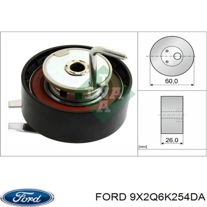 9X2Q6K254DA Ford polea tensora, correa dentada, bomba de alta presión