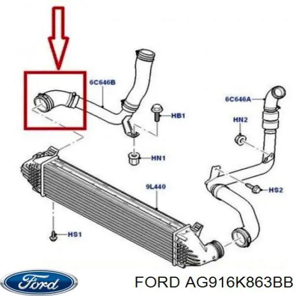 AG916K863BB Ford tubo flexible de aire de sobrealimentación derecho