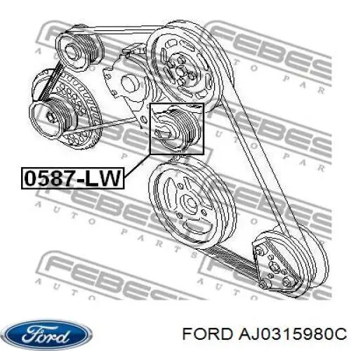 AJ0315980C Ford tensor de correa, correa poli v