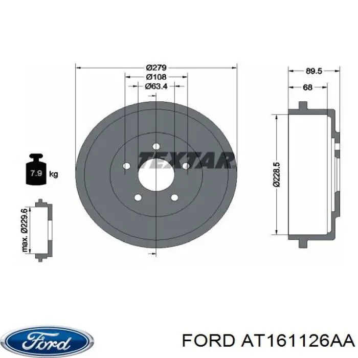 AT161126AA Ford freno de tambor trasero