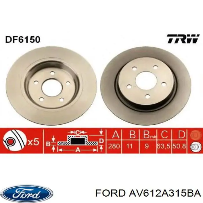 AV612A315BA Ford Freno de disco trasero