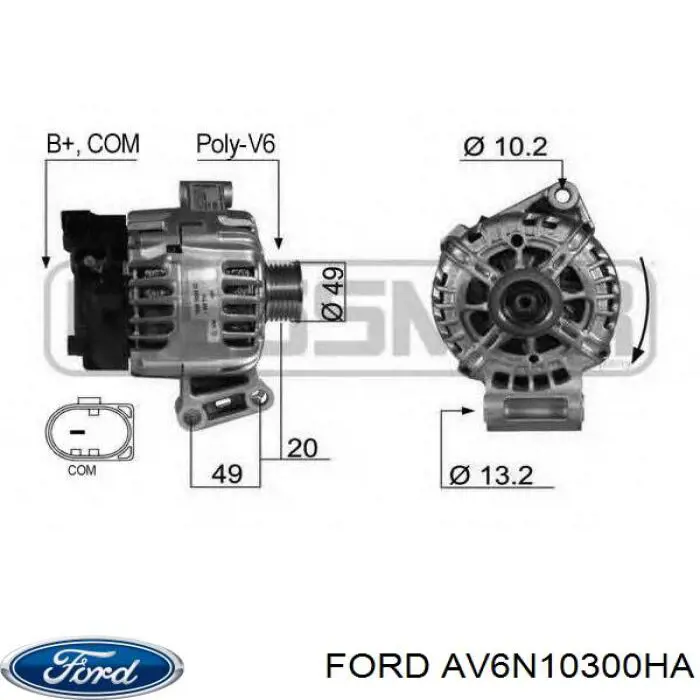 AV6N10300HA Ford alternador