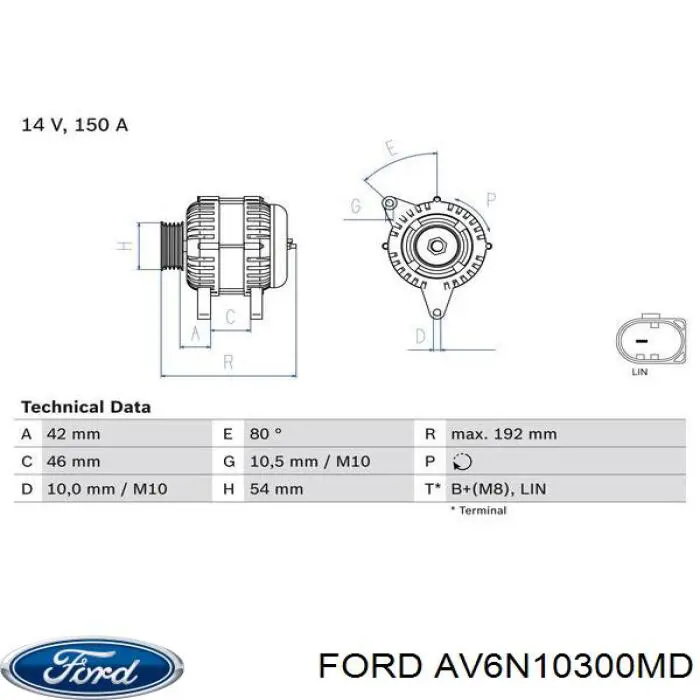 AV6N10300MD Ford alternador