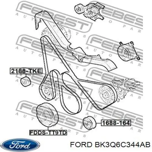 BK3Q 6C344 AB Ford polea inversión / guía, correa poli v