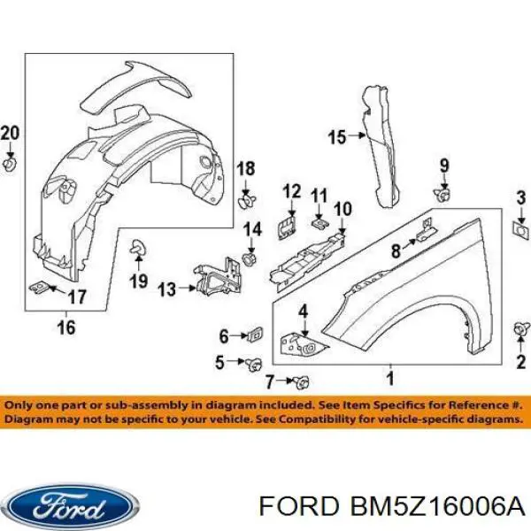 BM5Z16006A Ford guardabarros delantero izquierdo