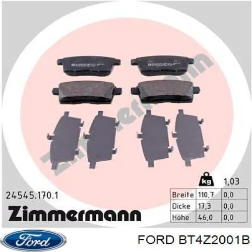 Pastillas freno delanteras Ford BT4Z2001B precio, desde 24,53 EUR