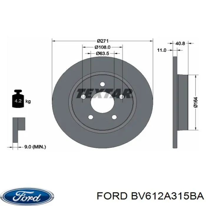 BV612A315BA Ford disco de freno trasero