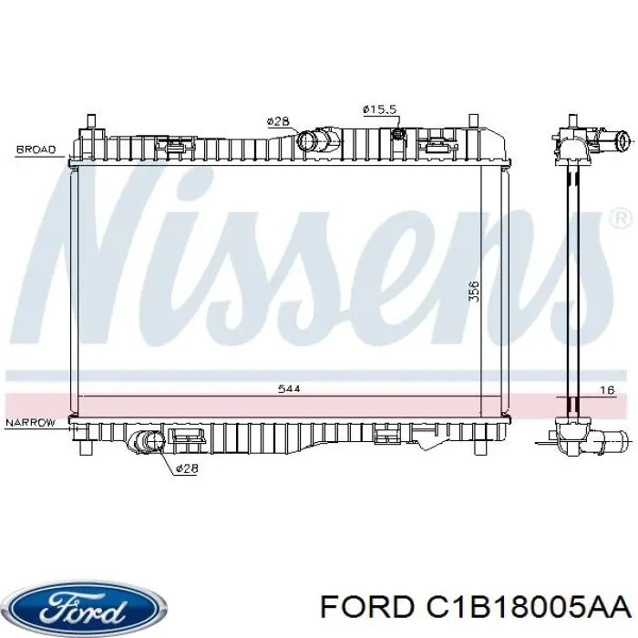 C1B18005AA Ford radiador refrigeración del motor