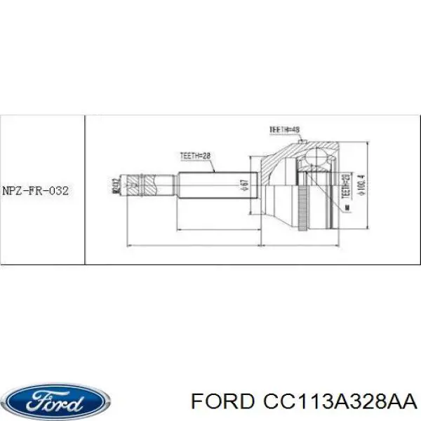 CC113A328AA Ford árbol de transmisión delantero izquierdo