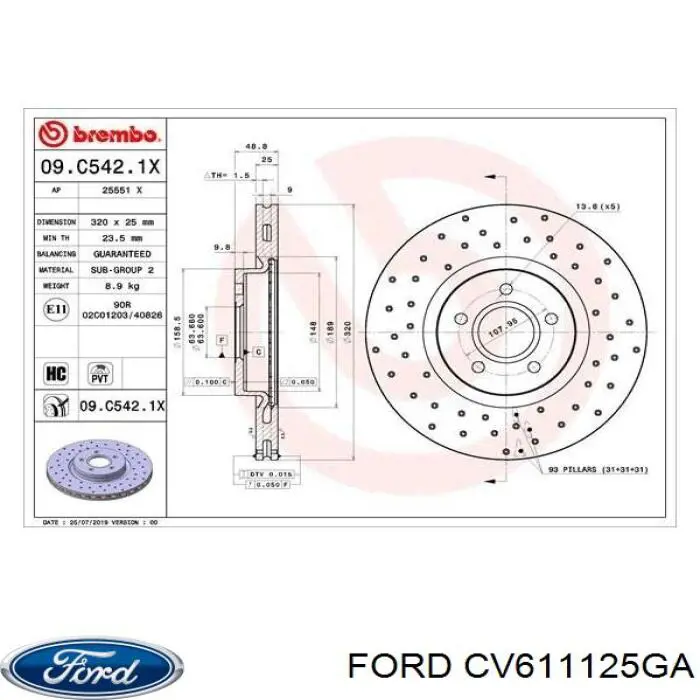 Frenos delanteros Ford CV611125GA precio, desde 46,01 EUR