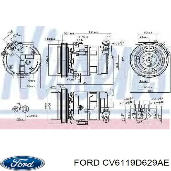 Compresor de aire acondicionado CV6119D629AE Ford