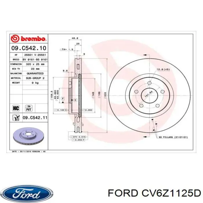 Frenos delanteros Ford CV6Z1125D precio, desde 46,01 EUR