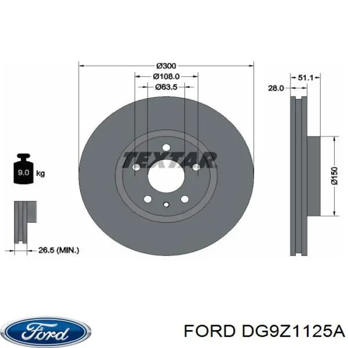 DG9Z1125A Ford freno de disco delantero