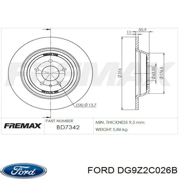 DG9Z2C026B Ford Freno de disco trasero