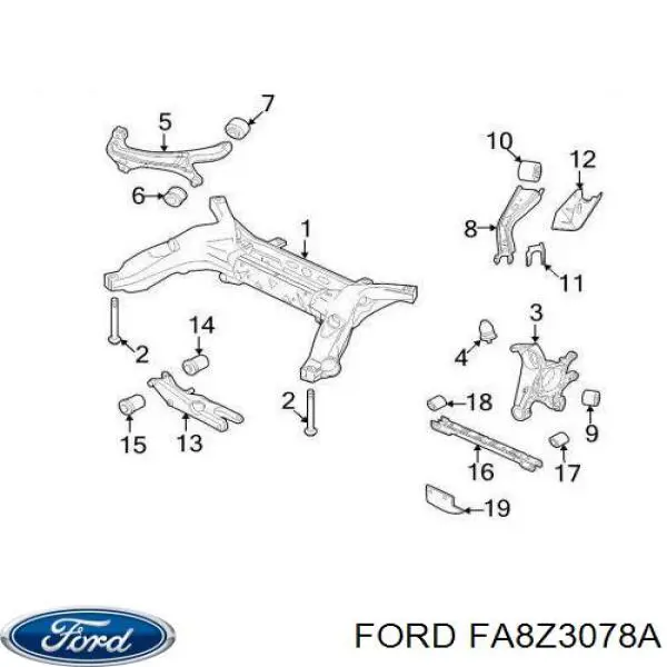 FA8Z3078A Ford barra oscilante, suspensión de ruedas delantera, inferior derecha