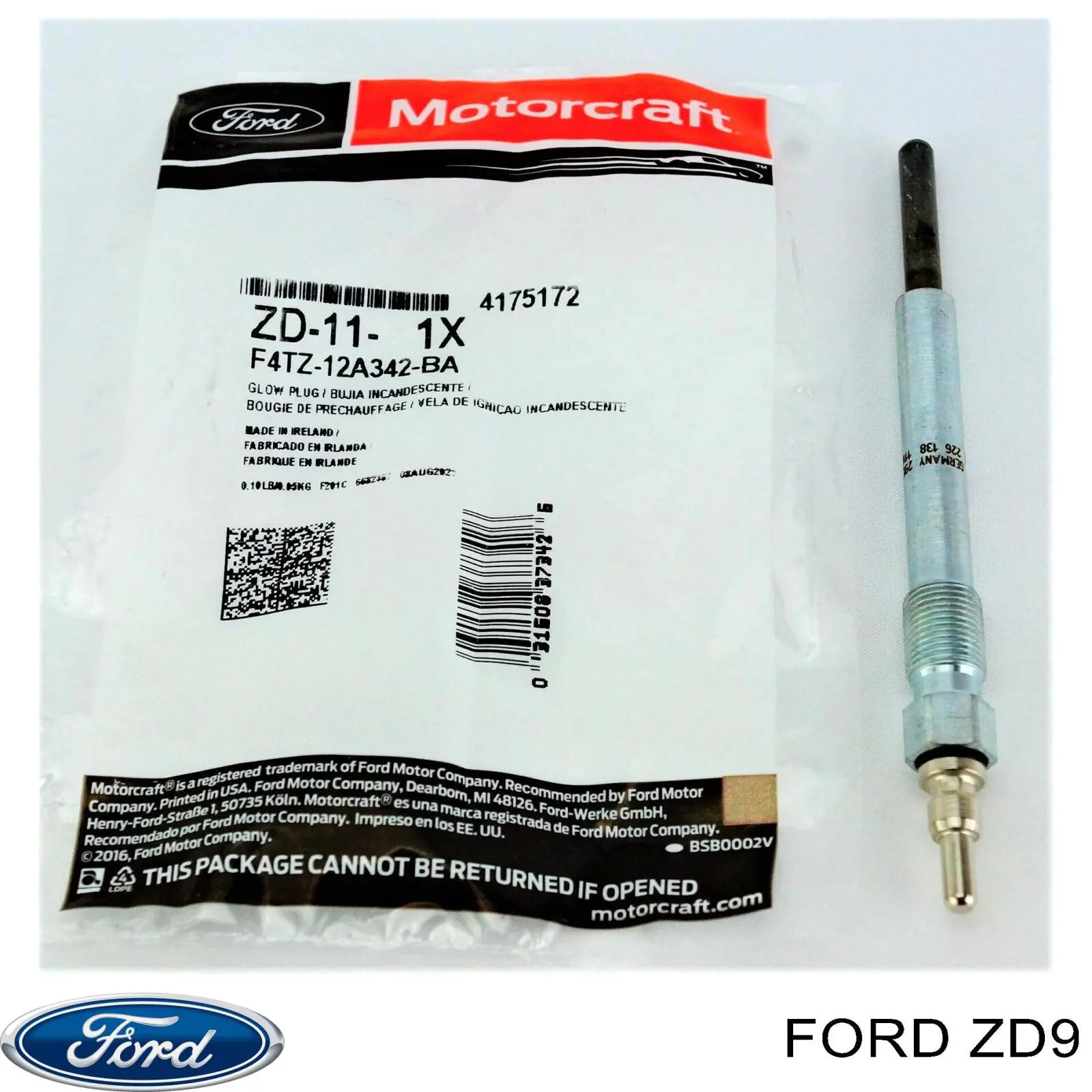 Bujía de precalentamiento ZD9 Ford