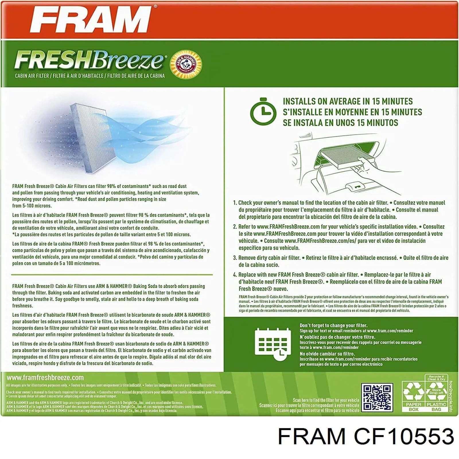 Comprar CF10553 Fram Filtro de aire del habitáculo