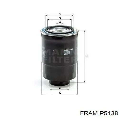 Filtro de combustible P5138 Fram