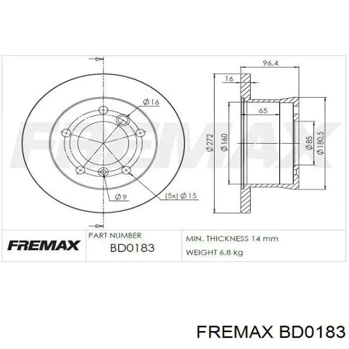 BD-0183 Fremax disco de freno trasero