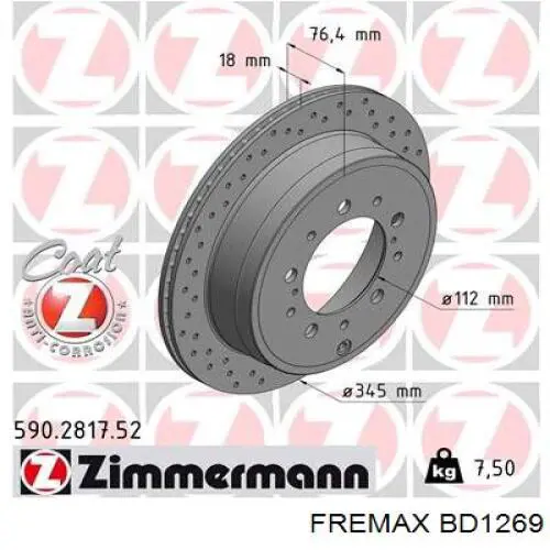 Disco de freno trasero BD1269 Fremax