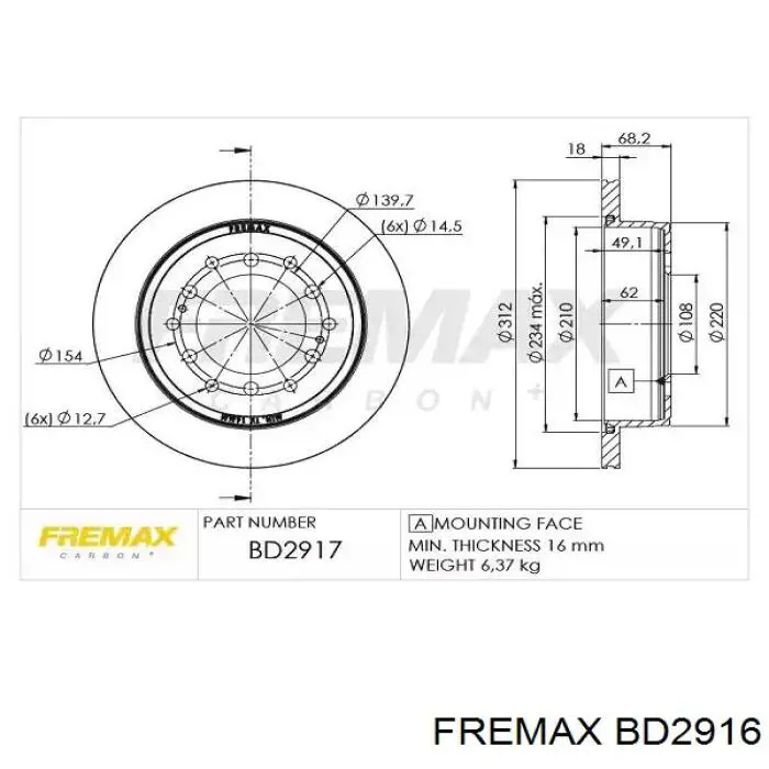 Comprar BD2916 Fremax Freno de disco delantero