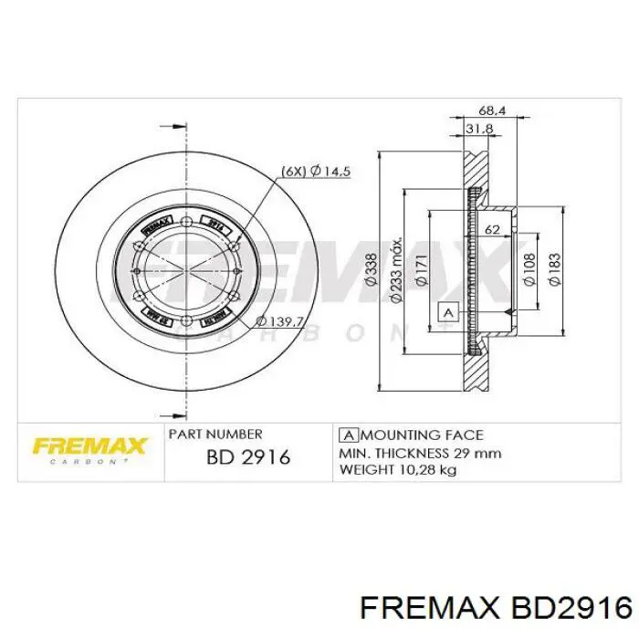 BD2916 Fremax freno de disco delantero