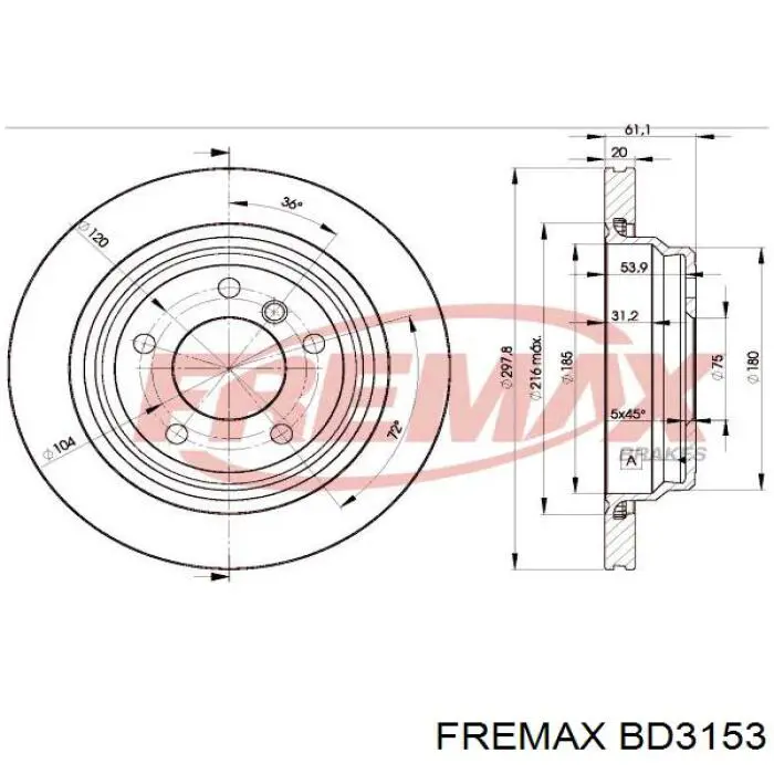 BD3153 Fremax disco de freno trasero