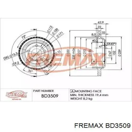 BD-3509 Fremax disco de freno trasero