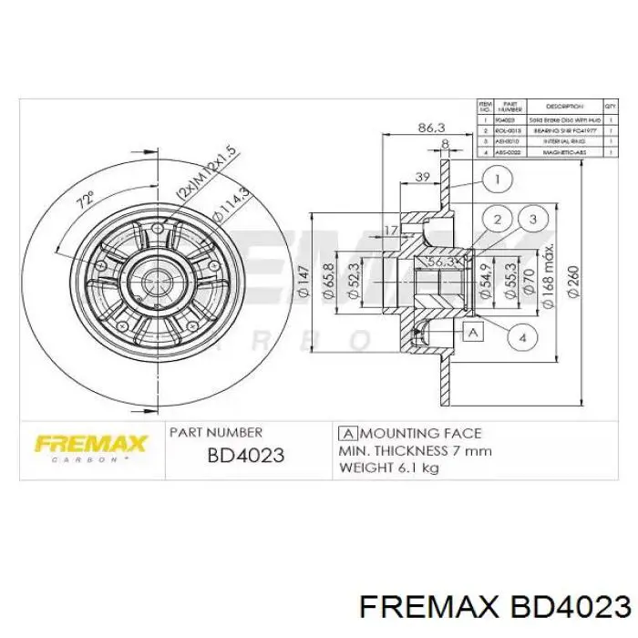 BD4023 Fremax Freno de disco trasero