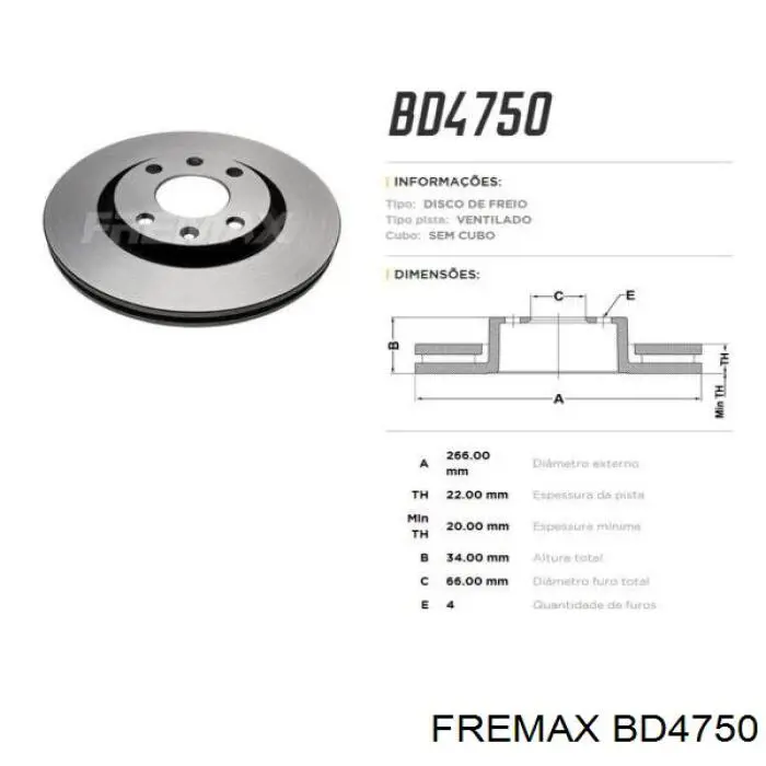 Disco de freno BD4750 Fremax