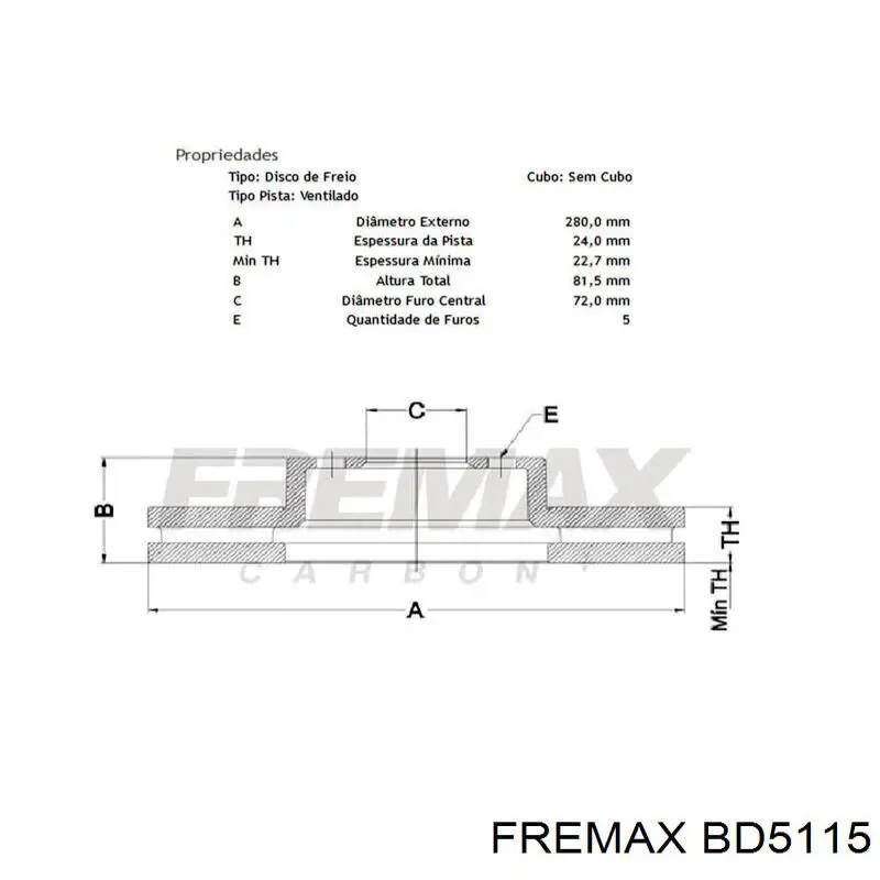 BD5115 Fremax disco de freno delantero