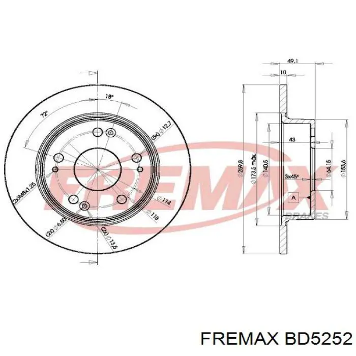 BD5252 Fremax disco de freno trasero