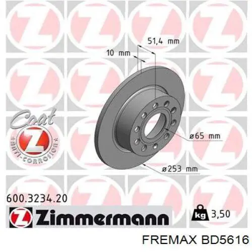Disco de freno trasero BD5616 Fremax
