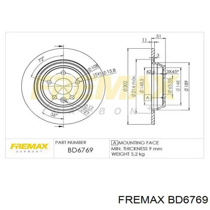 BD6769 Fremax disco de freno trasero