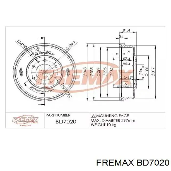 Tambor de freno trasero BD7020 Fremax