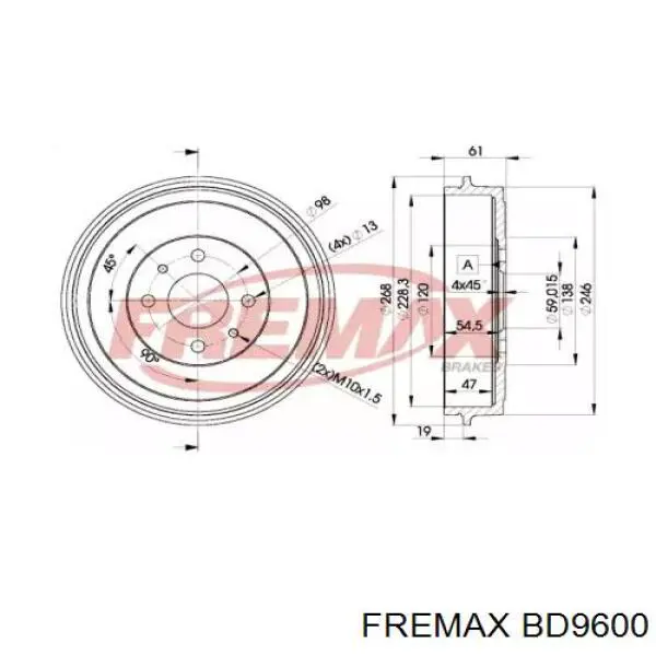 Tambor de freno trasero BD9600 Fremax