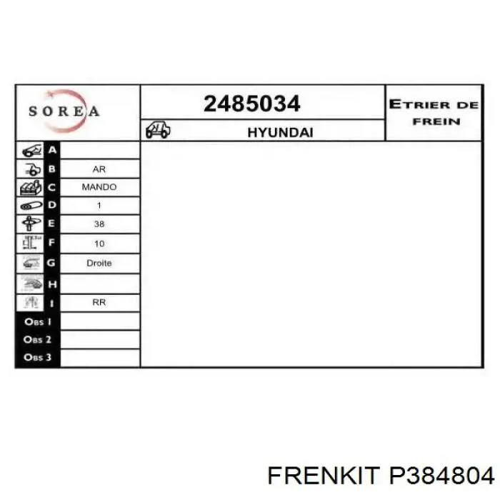 P384804 Frenkit émbolo, pinza del freno trasera