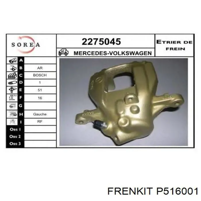 P516001 Frenkit émbolo, pinza del freno trasera