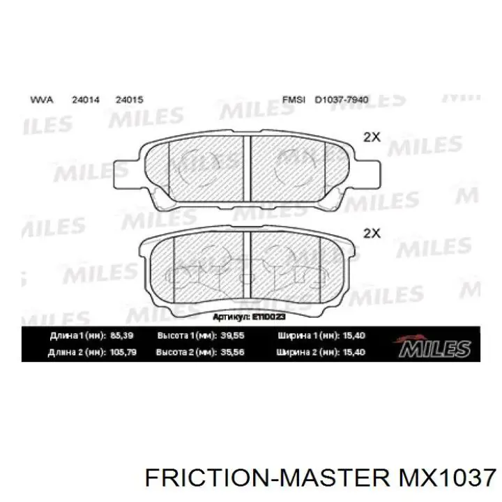 MX1037 Friction Master pastillas de freno traseras