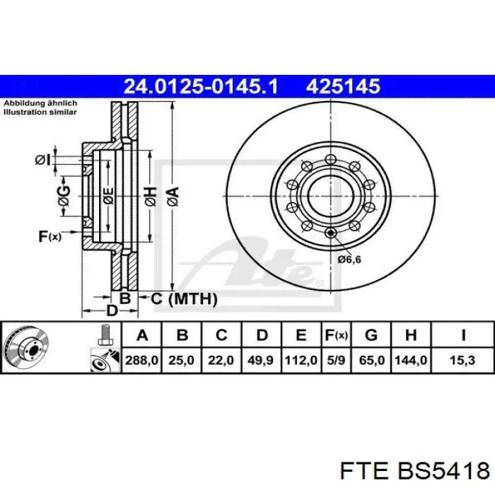 BS5418 FTE disco de freno delantero
