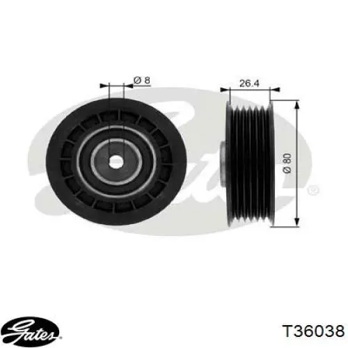 T36038 Gates polea inversión / guía, correa poli v